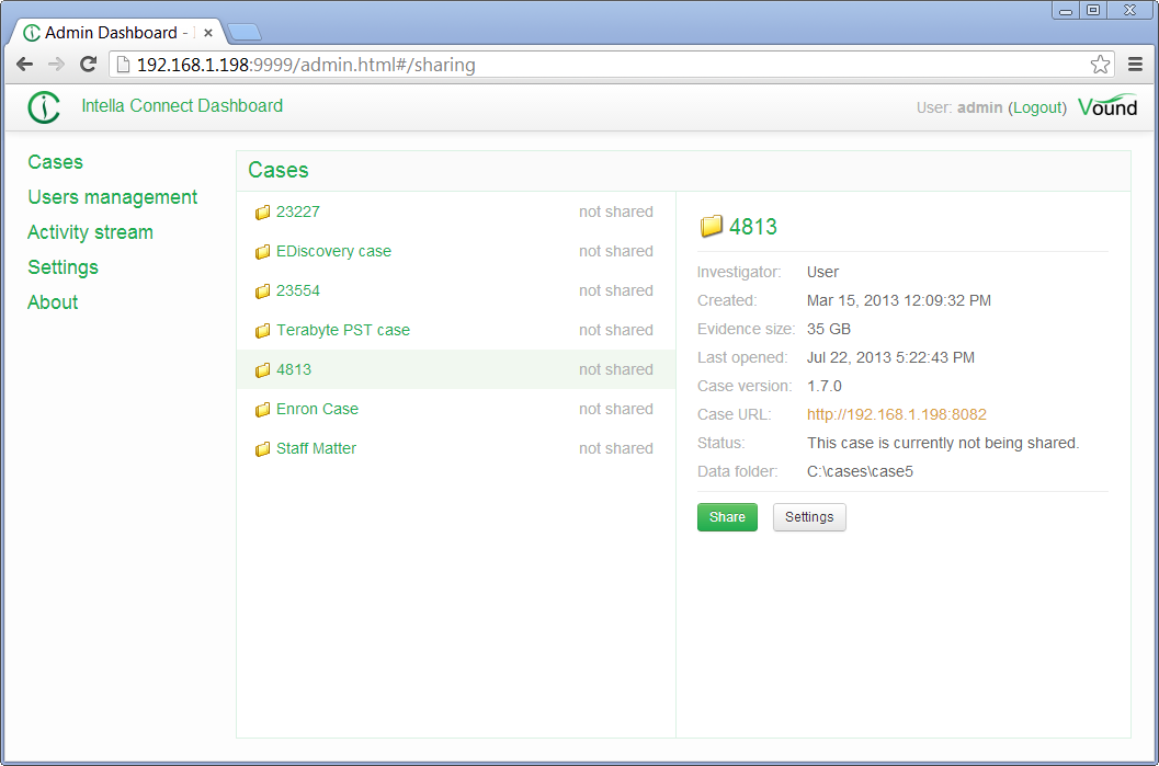 Intella Connect Dashboard