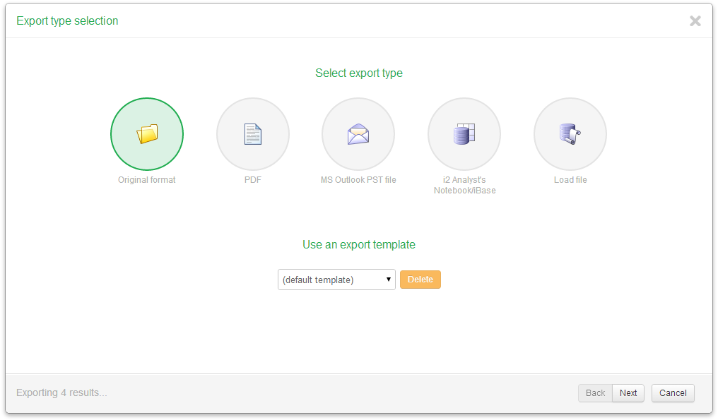 Export format selection