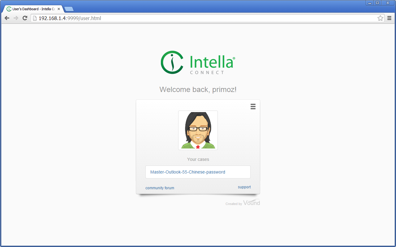 Intella Connect User Dashboard
