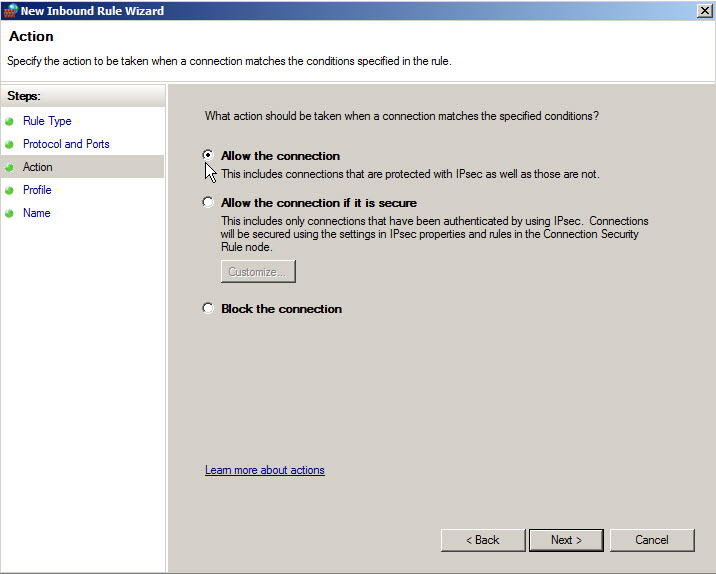 Select Allow the connection