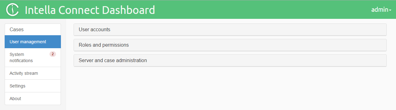 User management sections