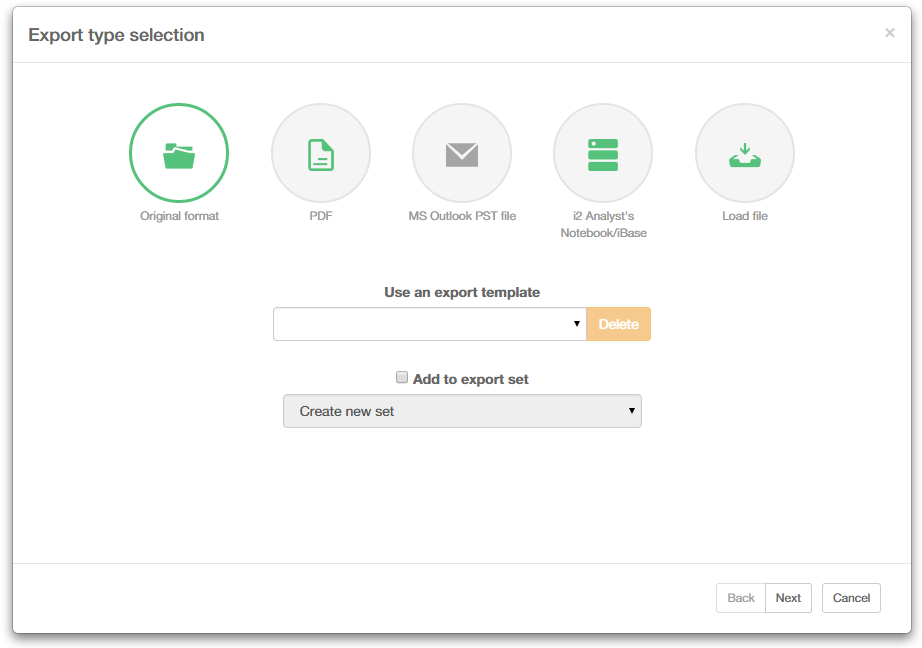 Export format selection