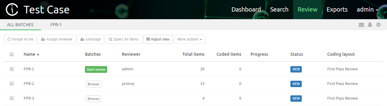 Review UI Batches