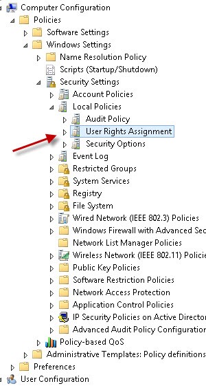 User Rights Assignment