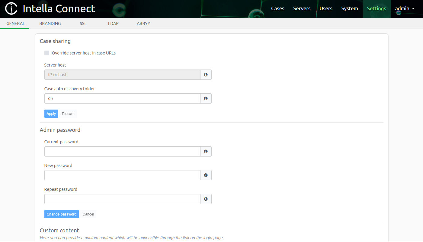 Intella Connect Settings