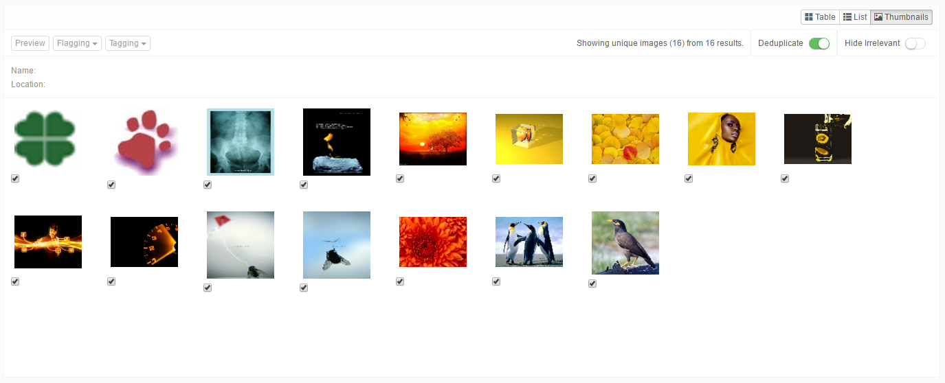 Thumbnails view