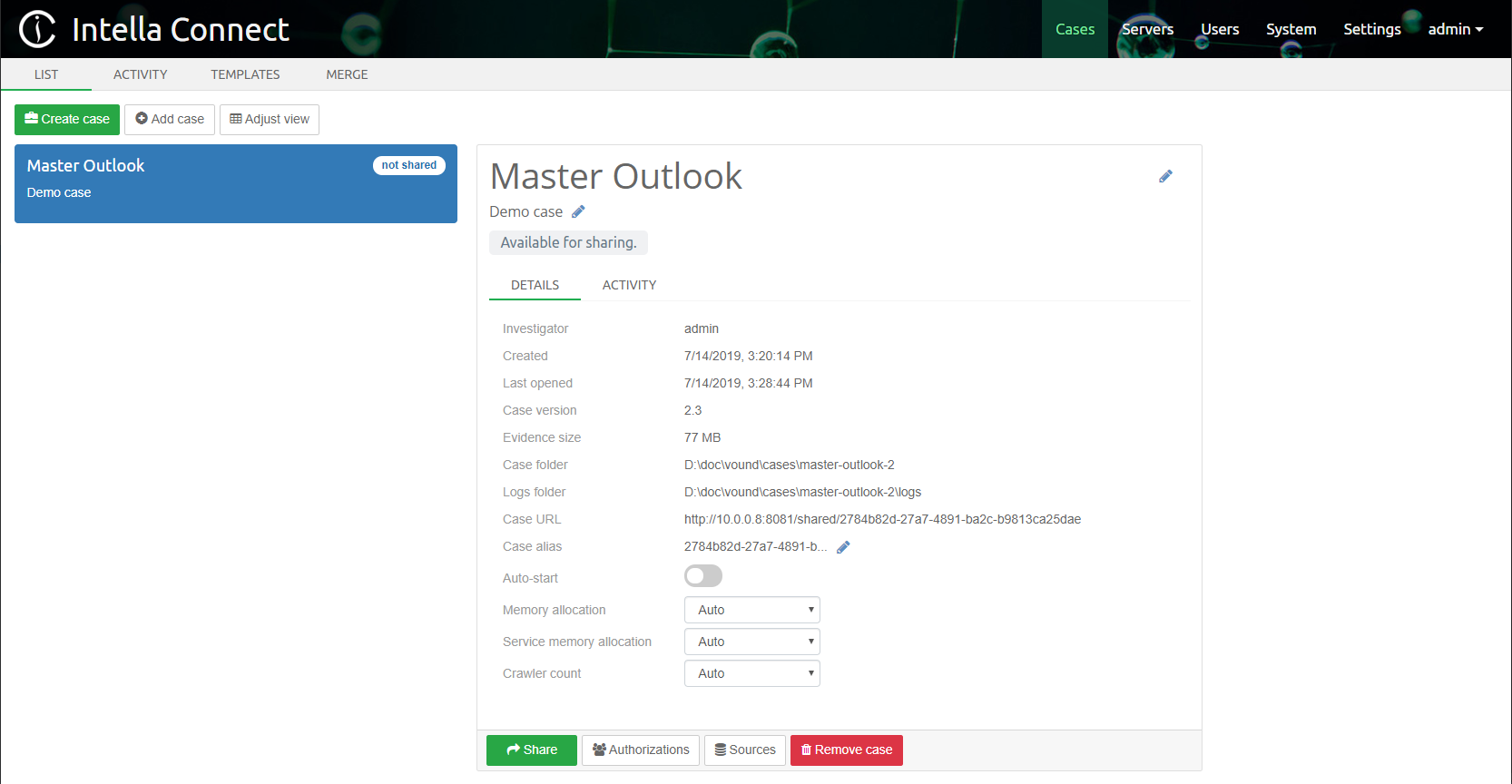 Intella Connect Dashboard