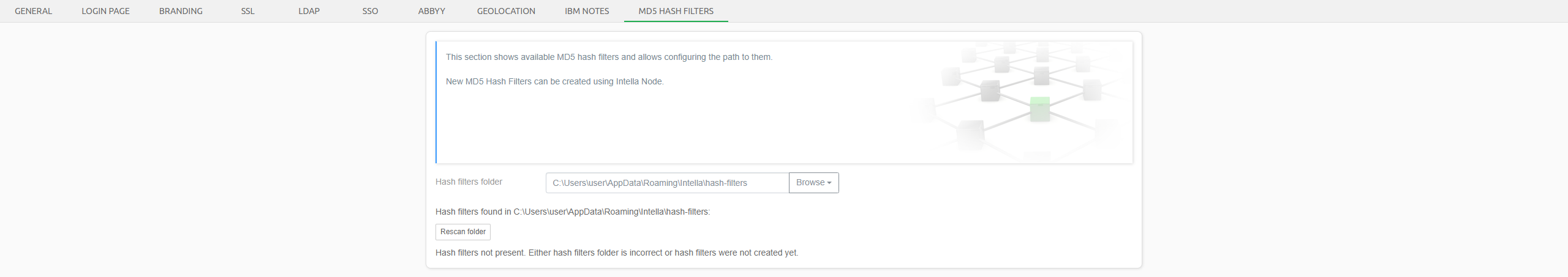 Connect MD5 hash filters