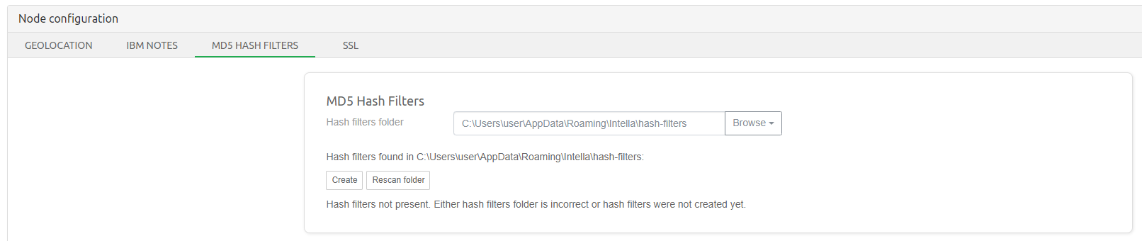 Node MD5 hash filters