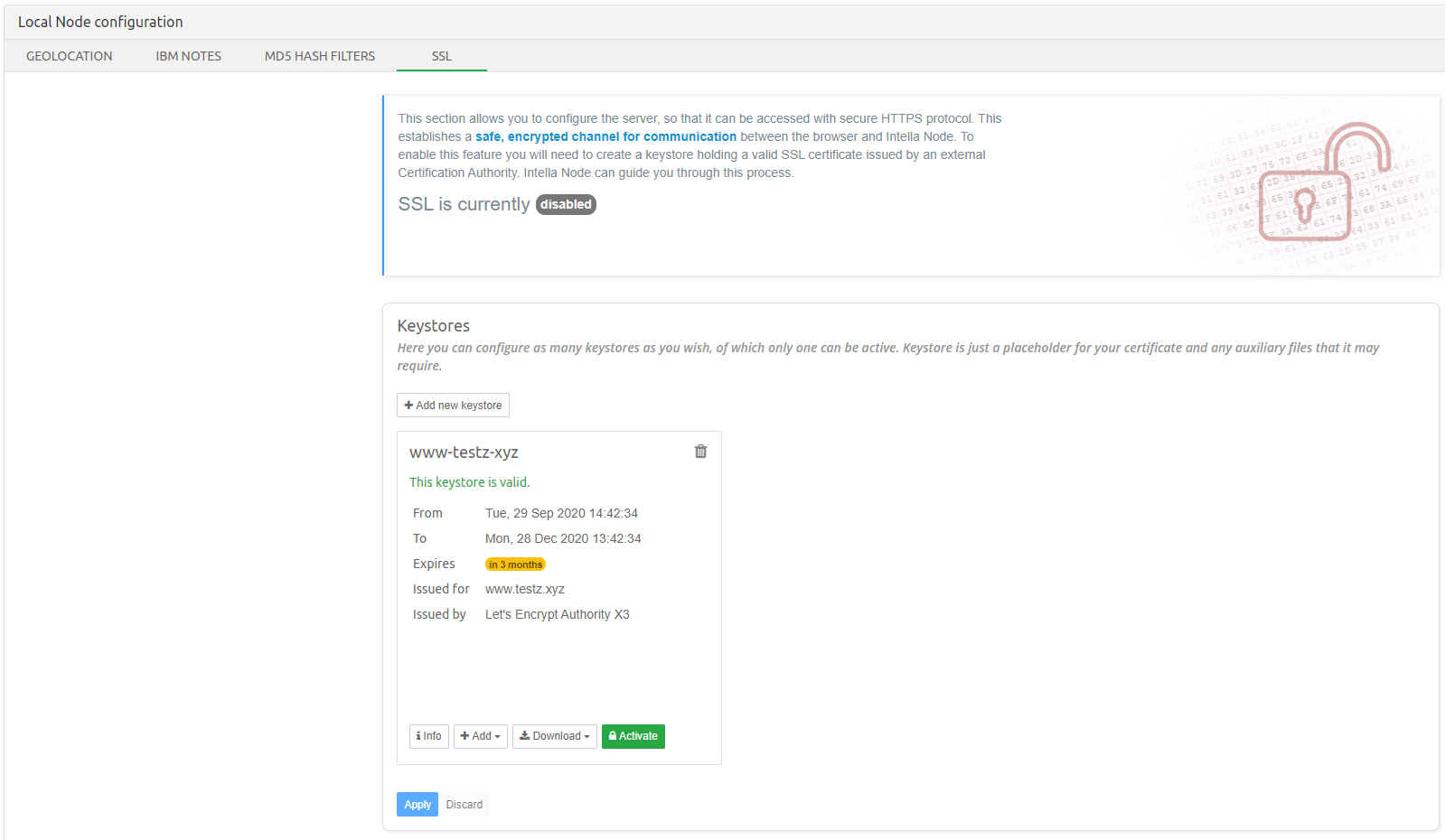 SSL configuration on Intella Node