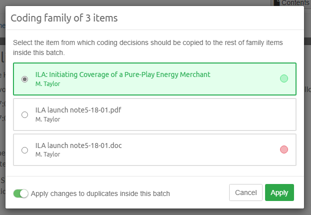 Family coding of items in batch