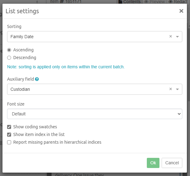Items List Settings
