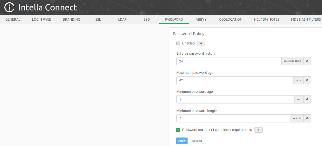 Password policy configuration
