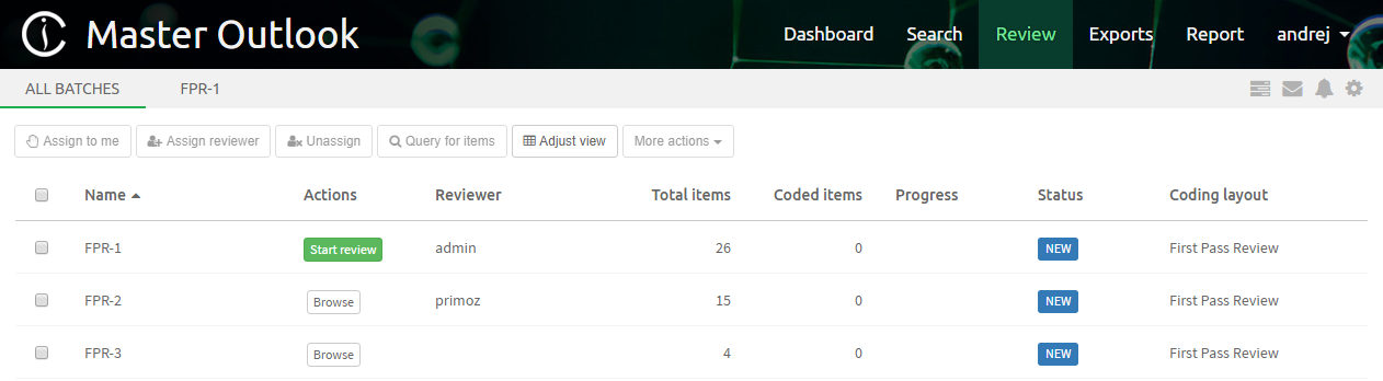 Review UI Batches