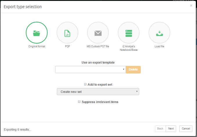 Export format selection