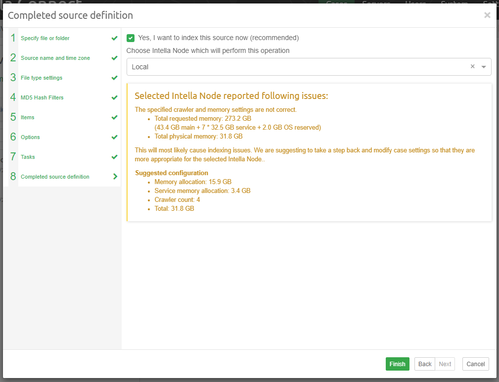Node memory settings warnings