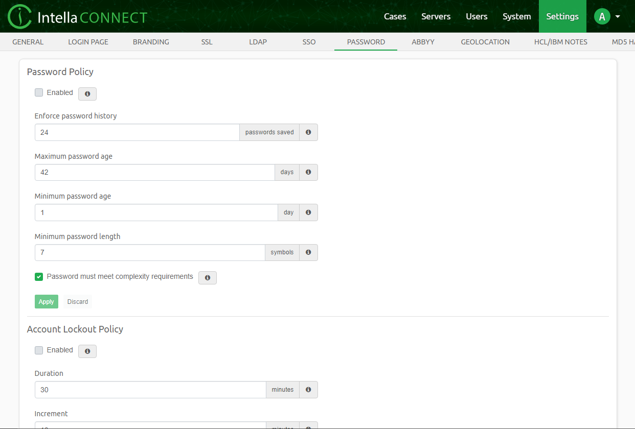 Password policy configuration