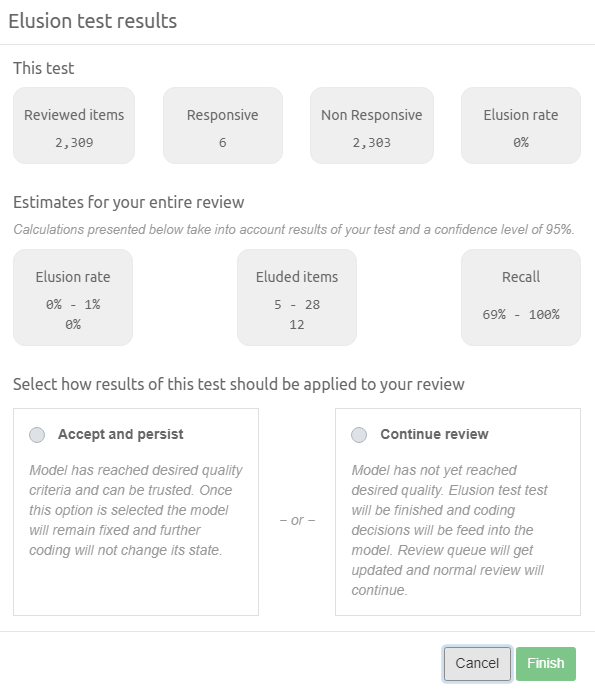 Elusion Test statistics