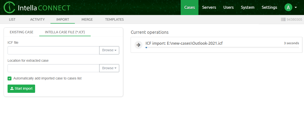 ICF import progress