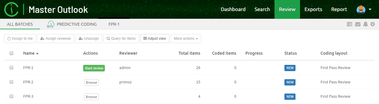 Review UI Batches