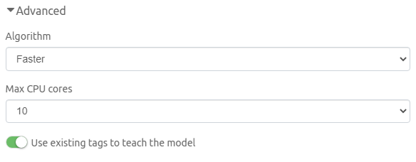 Create Predictive Coding modal advanced settings