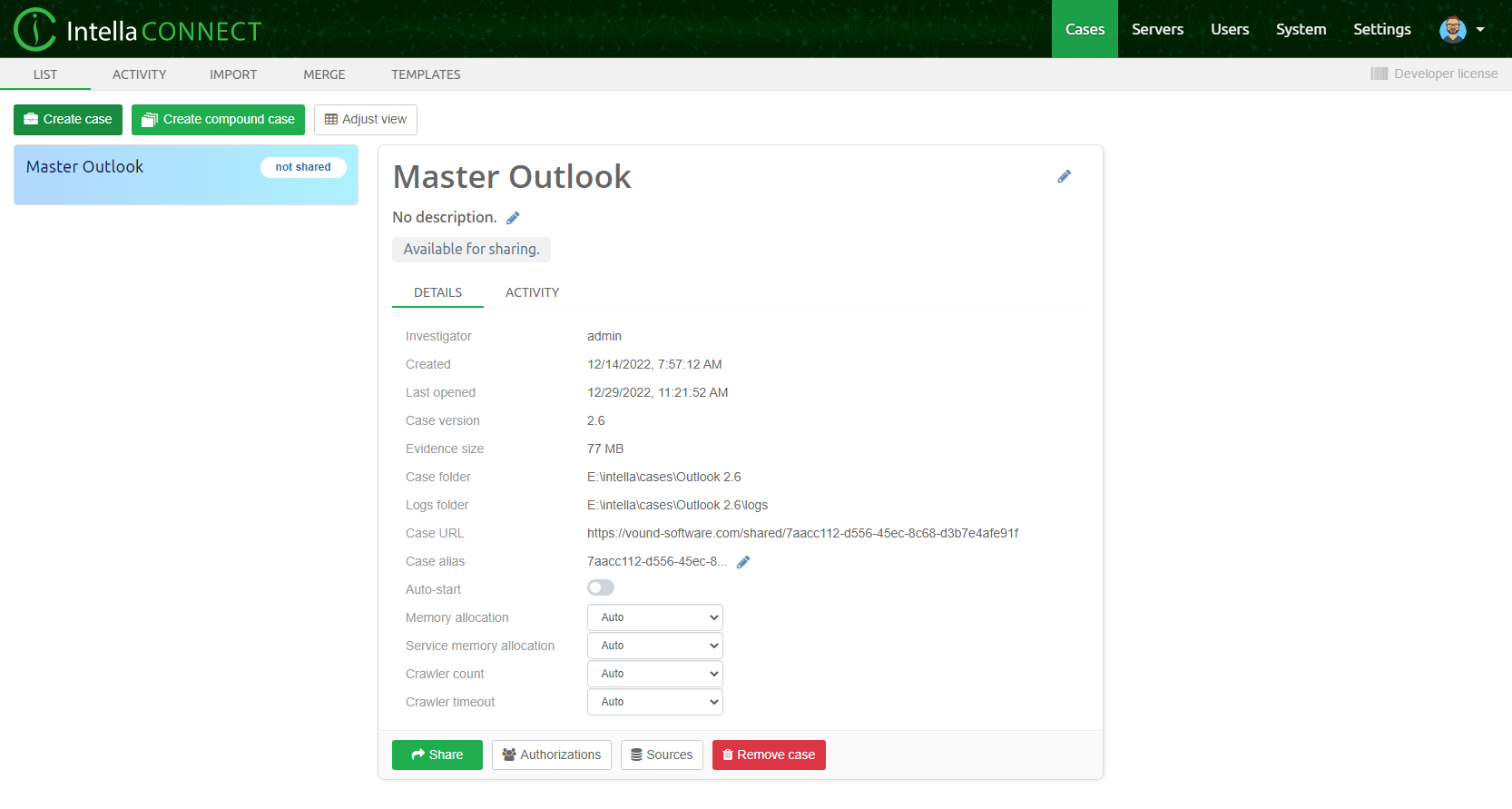 Intella Connect Dashboard