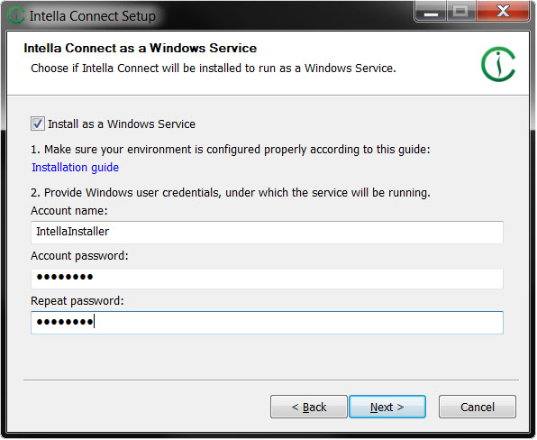 Intella Connect as a Service Installer Step