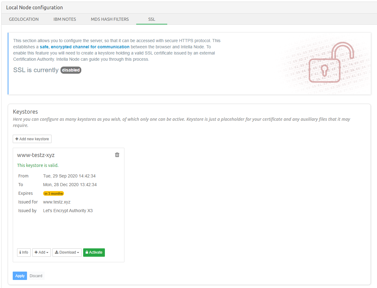SSL configuration on Intella Node