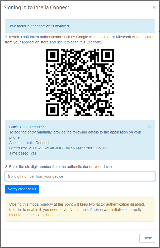 Enabling 2FA before verification