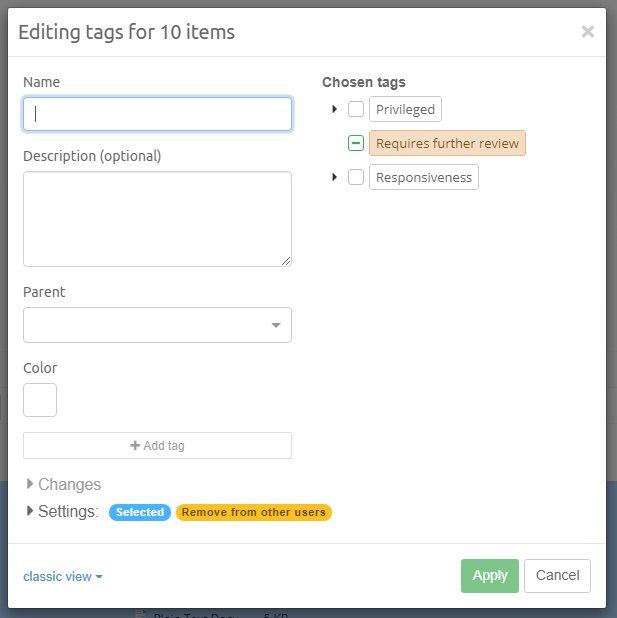 Classic tags editor