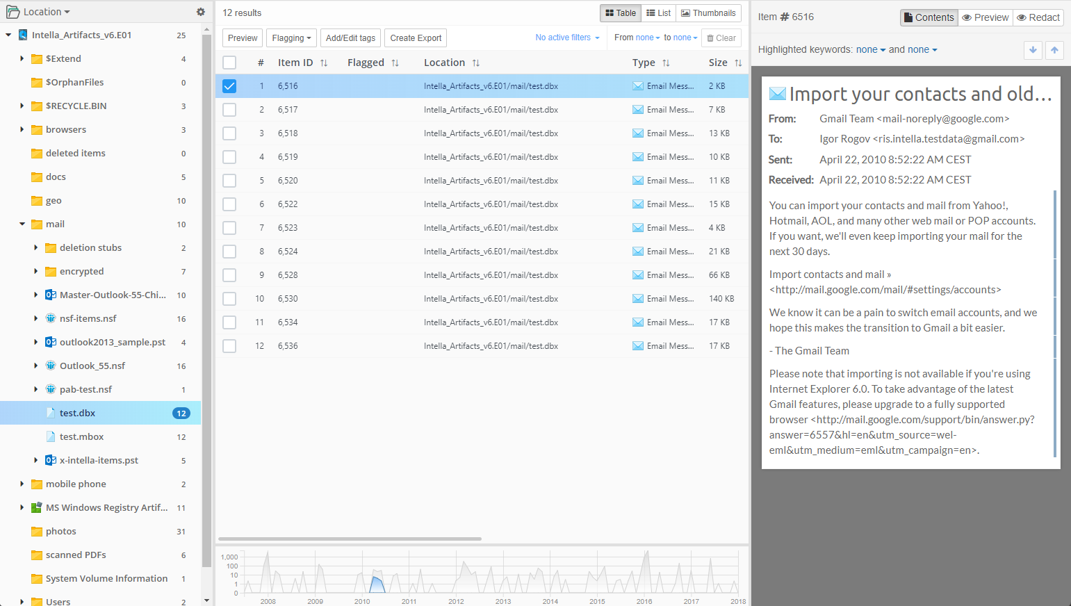 Explore view in Intella Investigator