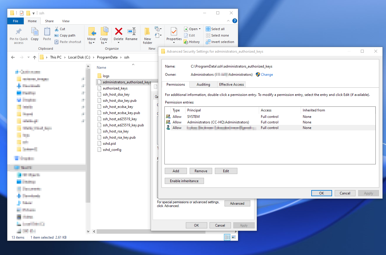 Open SSH correct file permissions