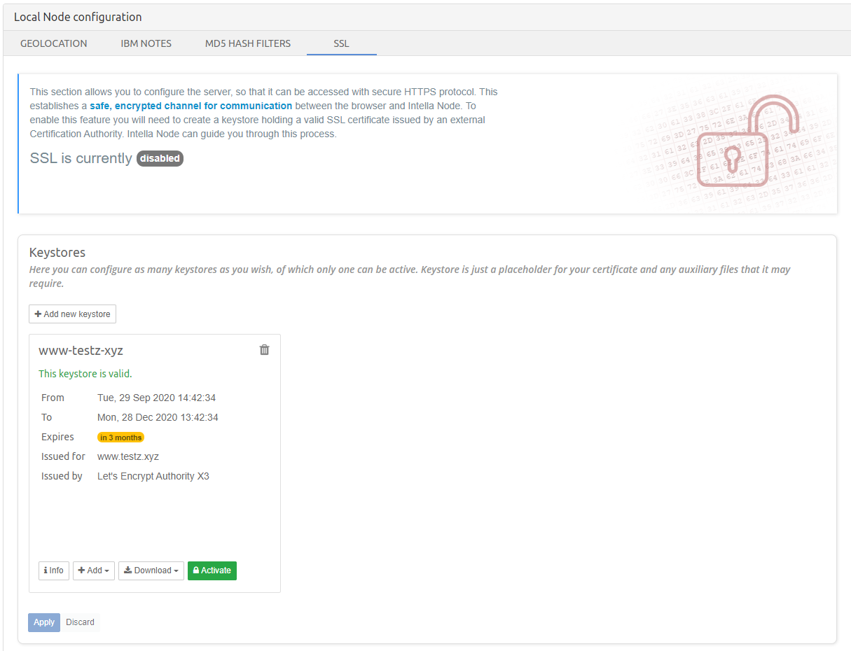 SSL configuration on Intella Node