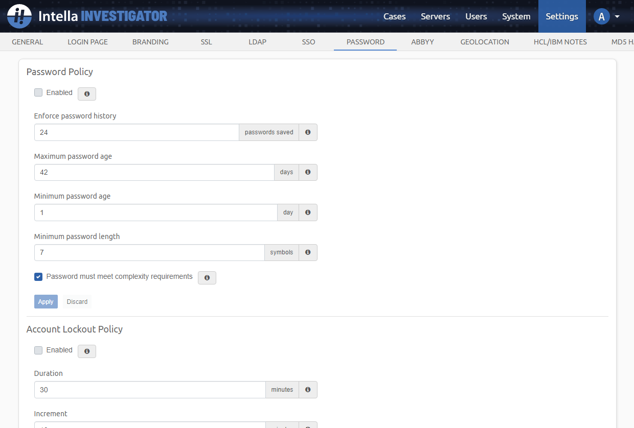 Password policy configuration