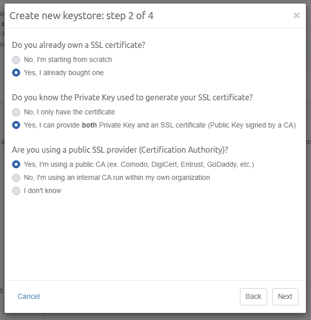 New keystore step 2