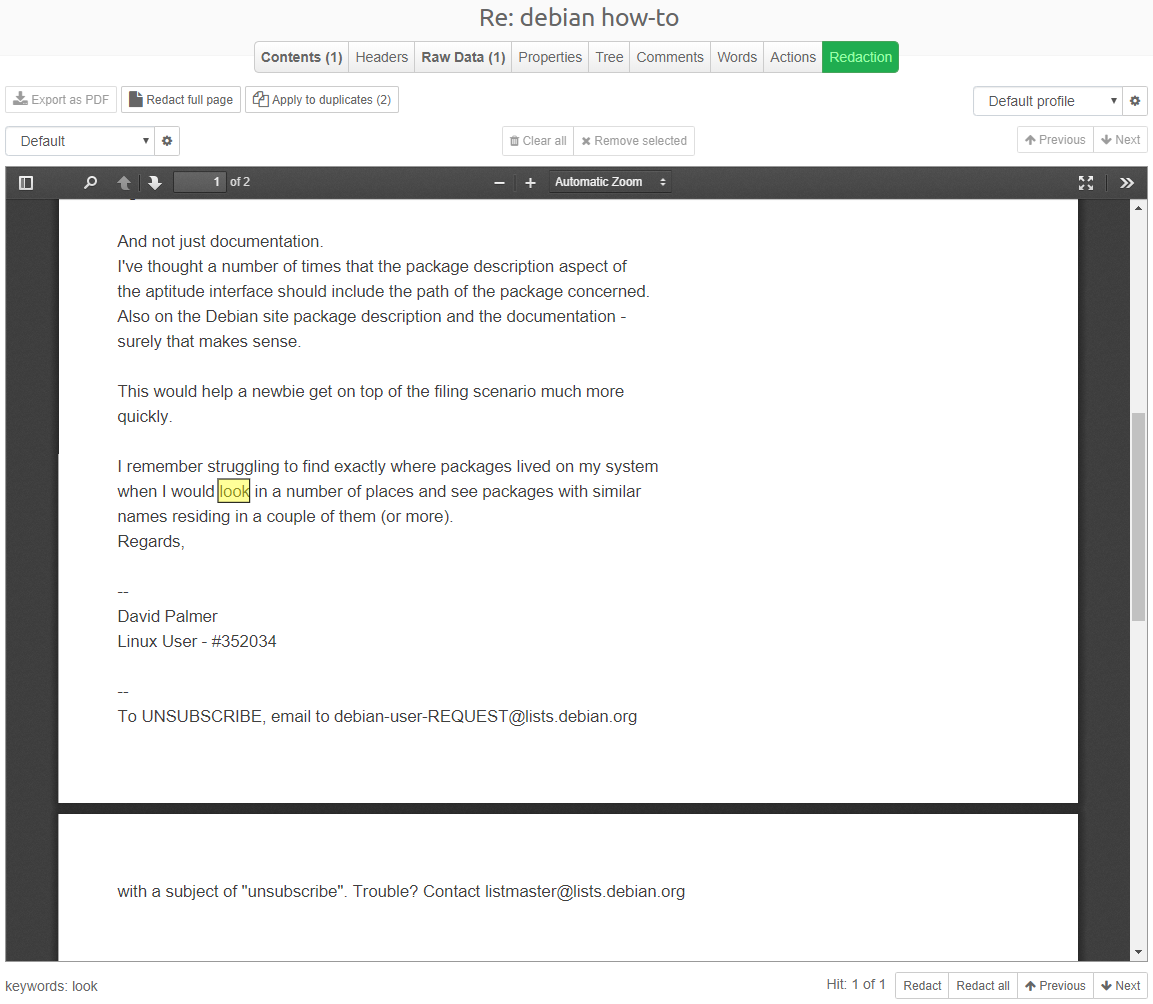 Redaction editor