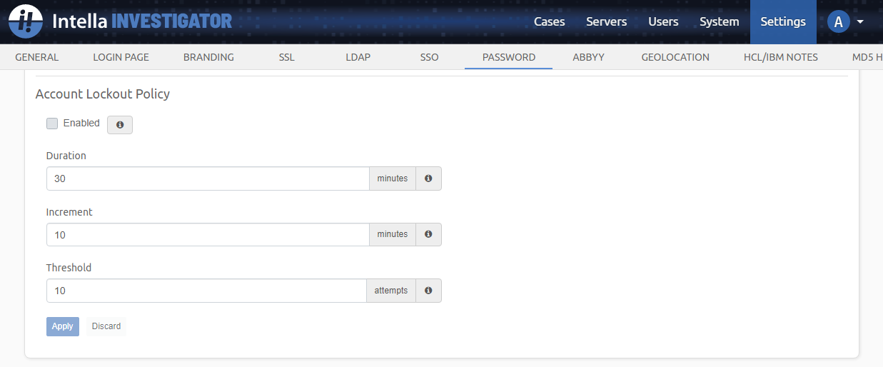 Account lockout policy configuration