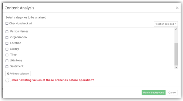 Content analysis dialog