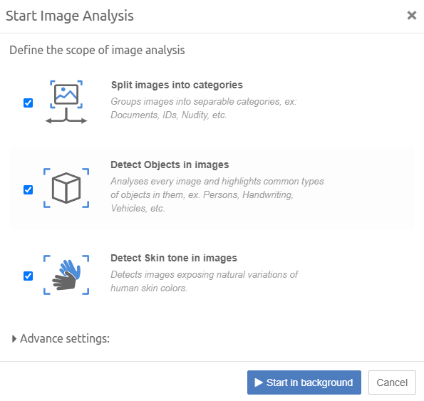 Image analysis dialog