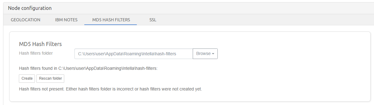 Node MD5 hash filters