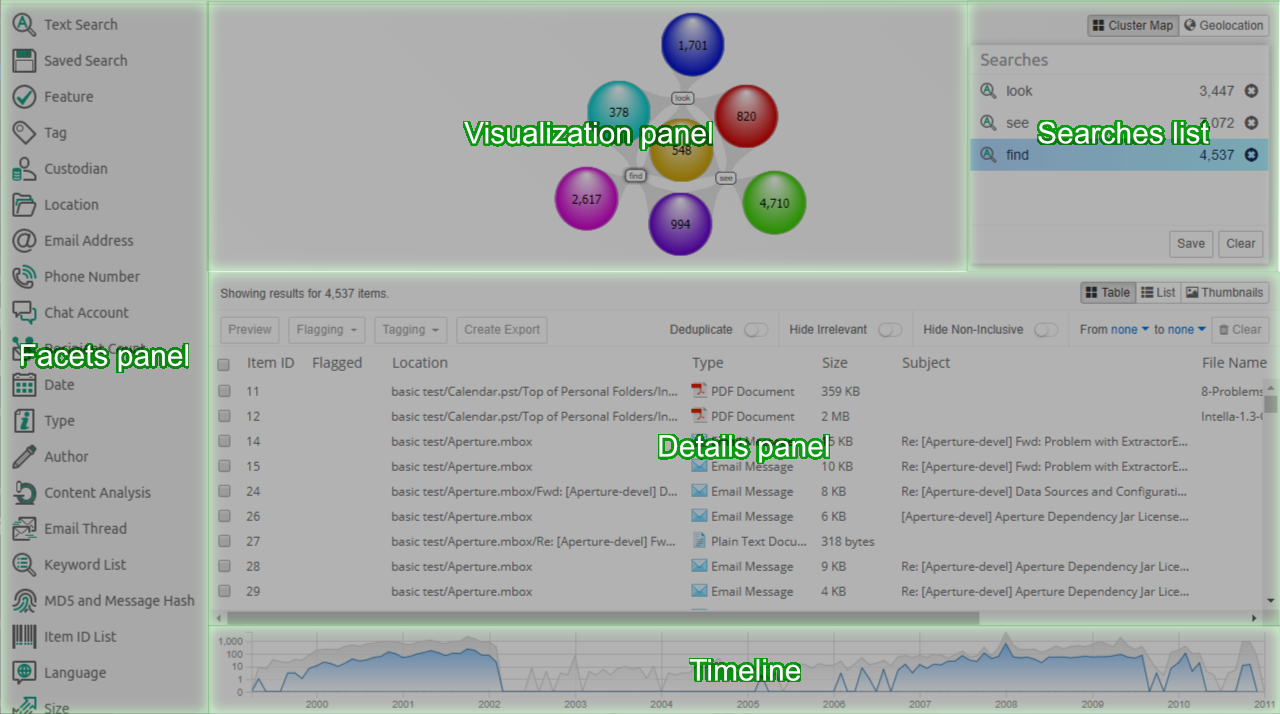 Search view in Intella Investigator