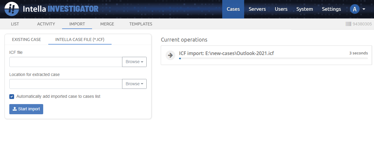 ICF import progress