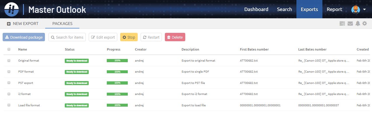 Export view